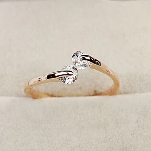 Rose Gold Double Diamond Adjustable Open Ring - Picture 5 of 8